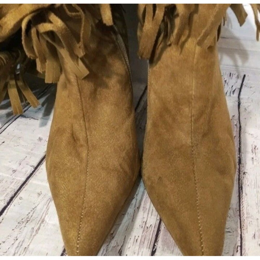 Charlotte russe women's Fringed Pointed toe Brown suede Boots High heel Sz 6 - Picture 4 of 9